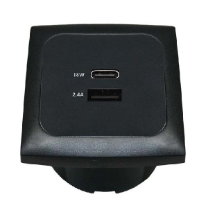 Indbygningsstik 12/24V USB-A og USB-C, sort