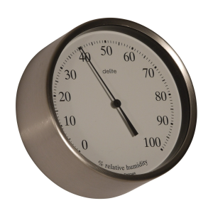Clausen Hygrometer i poleret rustfrit stål m. hvid skive